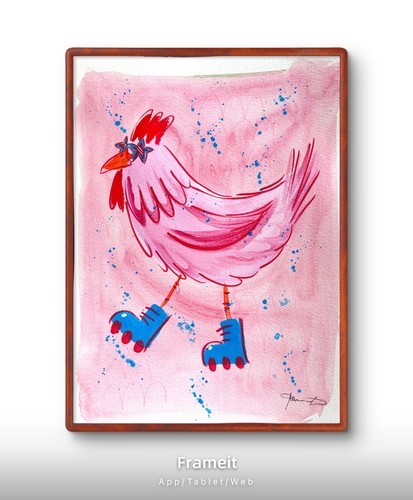 Dipinto rosa pattino pollo - dipinto, di