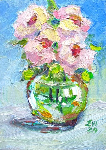 Peonie vaso dipinto olio - vaso,