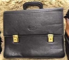 MCM Business Bag Handbag A4 Logo Leather Black men's USED FROM JAPAN
