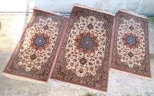 ECCEZIONALE TRIS DI TAPPETI ANNI 50 PERSIANI TABRIZ IN LANA PER CAMERA DA LETTO