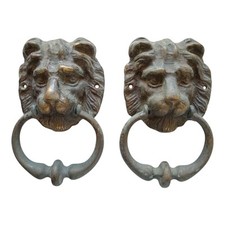 *HH* Coppia Antichi Battenti Porta Portone Scultura Testa Di Leone Battiporta 