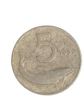 ANTICA  MONETA LIRE 5 Delfino