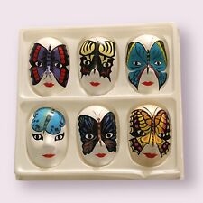 6 Maschere in Cartapesta dipinte a mano tema Farfalle ￼miniature vintage 8.5 cm