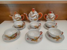 SERVIZIO DA THE CINESE PORCELLANA GUSCIO D'UOVO BIANCO SATSUMA SET DA 6