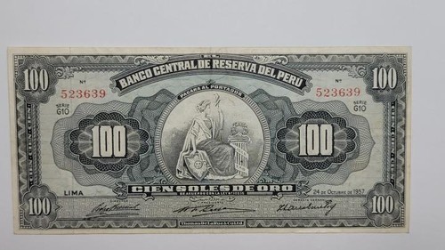 100 soles oro 1957 - 100, perù