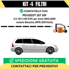 Kit 4 Filtri Tagliando per PEUGEOT 307 SW 2.0 16V 100 kw Benzina 2002-2005