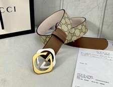 Cintura Gucci beige in Tessuto e In Pelle marrone