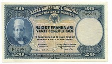 20 FRANCHI ORO BANCA NAZIONALE D'ALBANIA PROTETTORATO FEBBRAIO 1926 BB/SPL