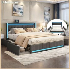 Letto Matrimoniale Con Contenitore 140X200 Cm Con LED E USB, Letto Una Piazza E 
