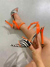 Sandali Donna Tacco Spillo 11 CM Eleganti Arancione Fluo Pelle Sintetica 46700