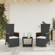 Set da Pranzo Giardino 3 pz con Cuscini Nero in Polyrattan vidaXL