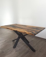 Tavolo da Pranzo In Legno Di Ulivo E Resina Nera 