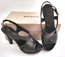 SANDALO DONNA HOGAN TG. 37 IN PELLE NERO TACCO 10 A FASCE INCROCIATE - ORIGINALE