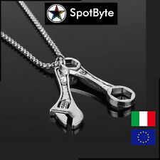 Collana Uomo Meccanico Chiave Inglese con Catena Vintage colore Argento