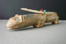 Grande feticcio leone di montagna intagliato nativo Zuni vintage di Anderson Weahkee (d)