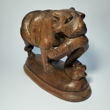 STATUA GIAPPONESE IN LEGNO DI LOTTA FRA TIGRE E COBRA REALE