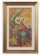 CARLO AIMETTI (1901-1980) Quadro Dipinto Fiori esotici, 1969 OLIO SU TAVOLA Raro