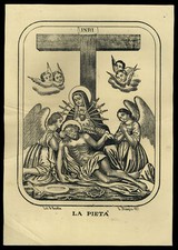 santino stampa popolare 1800 MADONNA ADDOLORATA,SETTE SPADE, LA PIETA' scafa