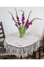 NUOVA tovaglia fatta a mano all'uncinetto cotone centrino disegno fiori ovale 165 cm 