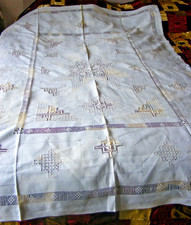 Vintage antique linen table cloth hand drawn thread work oblong dining table