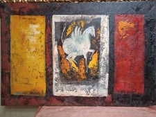 QUADRO ASTRATTO  DIPINTO  OLIO SU TELA FALSO D'AUTORE con telaio 60X90 CM