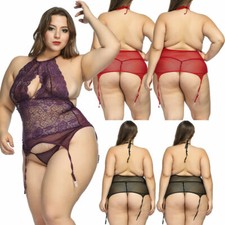 Set perizoma body babydoll pizzo lingerie sexy donna taglie forti biancheria intima pigiama