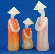 Archimede SEGUSO Gruppo 3 sculture Famiglia cinese vetro soffiato opalino Murano