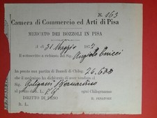 PISA 1877 " MERCATO DEI BOZZOLI DI SETA AL KG " CAMERA COMMERCIO E ARTI DI PISA 