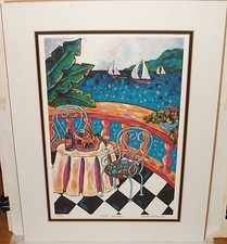 RONDA AHRENS "CAFE PACIFICA" LITOGRAFIA EDIZIONE LIMITATA FIRMATA A MANO