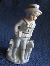 STATUA PORCELLANA BIMBO E CAGNOLINO MARCHIO CORONA N STATUINA BIANCA E ORO 