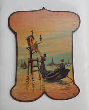 Dipinto antico a olio su tavoletta di legno Laguna di Venezia firmato Riber