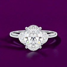 Anello con diamanti semi montatura ovale in oro bianco massiccio 18 kt 0,50 c...