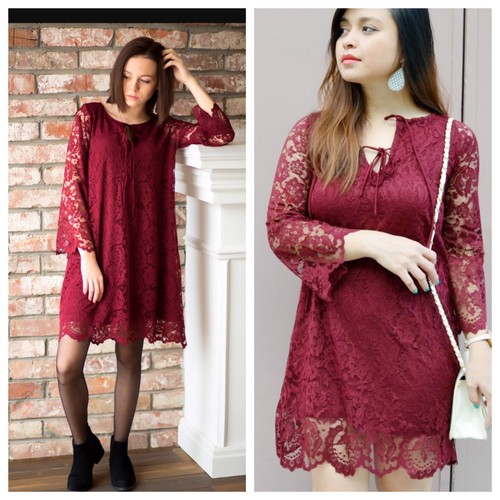 Zara abito bordeaux - bordeaux, maniche