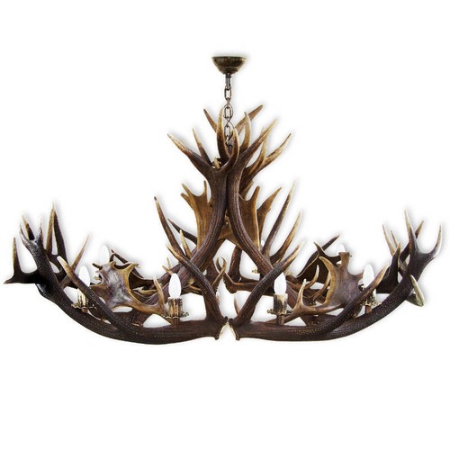 Lampadario con vere corna - , di