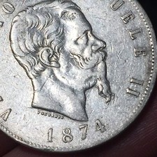 VITTORIO EMANUELE II (1861-1878) 5 Lire 1874 M MILANO ARGENTO '900