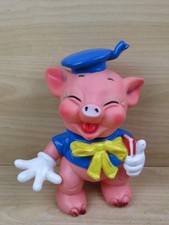 vecchio PUPAZZO IN GOMMA LEDRA PLASTIC TRE PORCELLINI porcellino fischietto di