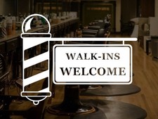 Insegna Adesivo Parete Barbiere Walk Ins Palo di Benvenuto Parrucchiere Salone Business Finestra