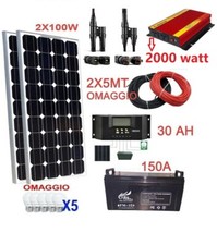 Kit Fotovoltaico 2 KW Pwm Inverter 2000W Pannello Solare 200W Batteria 150 Amp