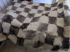 Lussuosa Coperta in Vera Pelliccia Naturale di Coniglio - Lavorazione a Scacchi