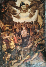 Antico Dipinto Olio Su Rame Martirio Santa Caterina Nord Italia XVI Sec 48X33 Cm