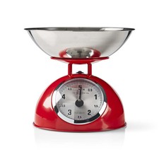 BILANCIA DA CUCINA ROSSA ANALOGICA STILE RETRO' MAX 5KG VASCA ACCIAIO INOX NEDIS