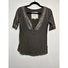 T-shirt vintage Y2K Abercrombie Fitch donna taglia S scollo a V paillettes grigio grigio anni 90