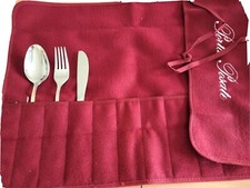 Porta posate in panno per 12 posate in stoffa con scritta ricamata Made in Italy