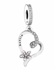 CIONDOLO ZIA E CUORE MARGHERITA SCINTILLANTE ZIA ZIA 💜 VERO ARGENTO STERLING 925