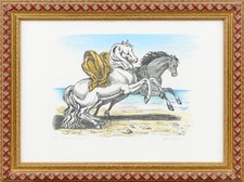 Giorgio de Chirico - Cavalli sulla spiaggia (Litografia colorata a mano)