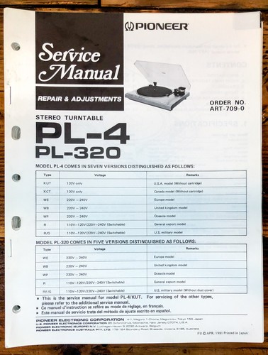 Pioneer pl 320 - pl-4, pl-320