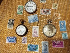 Lotto Oggetti Antichi-Orologi Uomo da tasca Meccanici+Vecchi Francobolli Rari