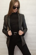 KAREN MILLEN JACKET DONNA GIACCA DI PELLE UK 8 S/XS NERO 100% PELLE