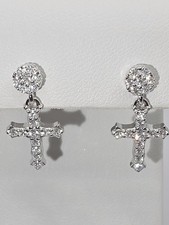 ORECCHINI CROCE GOCCIA ARGENTO 925 ORO BIANCO SOVRAPPOSTI MOISSANITE DVVS1