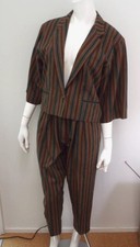 Tuta cotone a righe KENZO vintage anni 80 giacca blazer ritagliato pantaloni plissettati 38 small